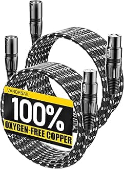 Microphone Cable XLR Cables 15 Feet 2 Pack X LR Male to Female Balanced Microphone Cord 3 pin, XLR Cable, 15ft Mic Cord, Black & White Nylon Braided for Recording Mixer Amplifie Speaker