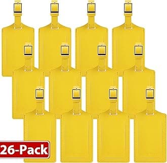 Travelambo 26 Pack Luggage Tags for Suitcases Privacy Protection Bag Tags Faux Leather Travel Accessories Essential, Energetic Yellow
