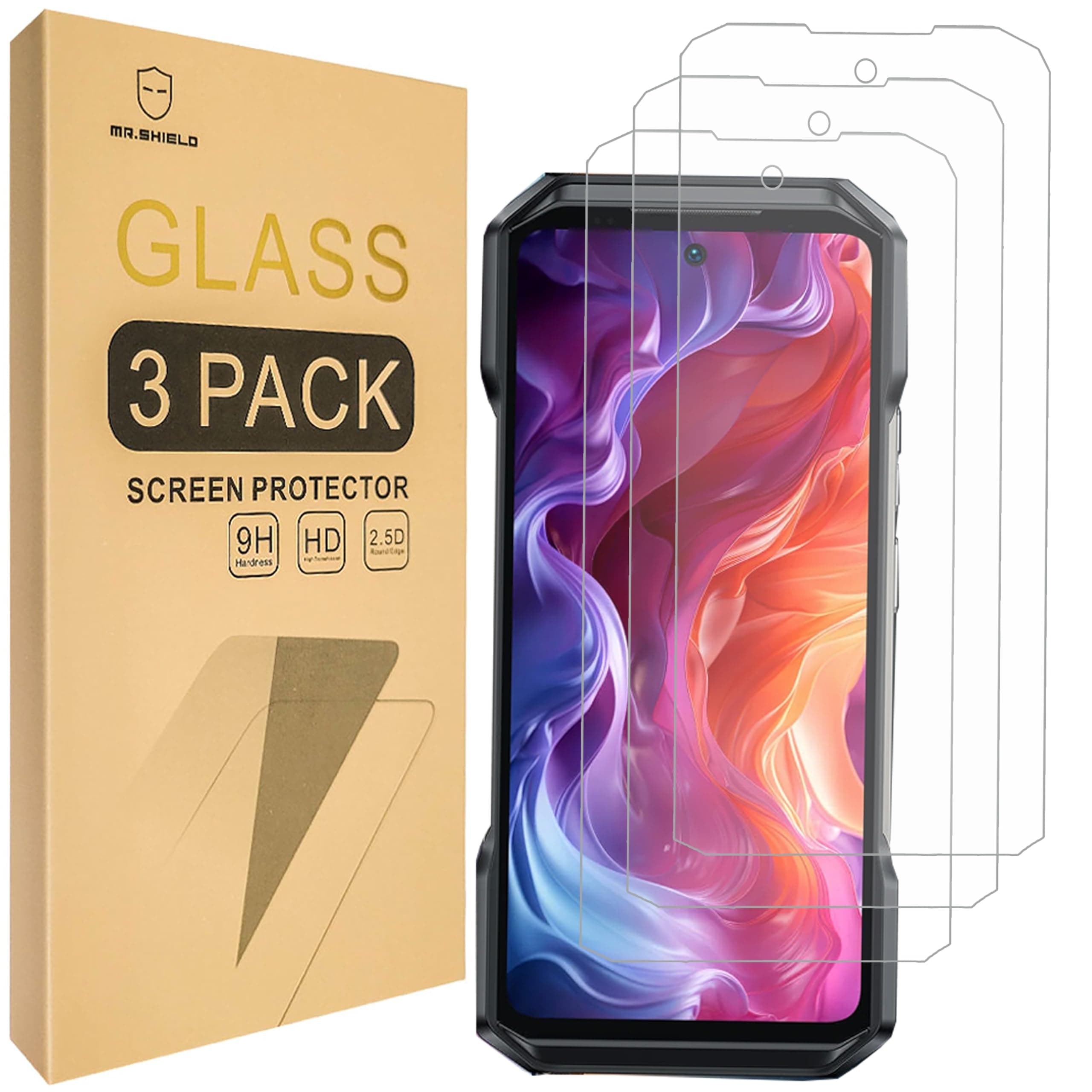 Mr.Shield screen protector for Ulefone Armor 27 / Armor 27 Pro/Armor 27T / Armor 27T pro [Tempered Glass] [9H Hardness] [3 Pack] Scratch Resistant Crystal Clear Screen Protector