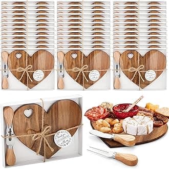 Patelai 36 Set Bridal Baby Shower Favor Heart Cheese Board with Knife, Wood Mini Charcuterie Board Thank You Gift Box for Guest Bridal Baby Shower Prize Wedding Valentines Birthday (Acacia Color)