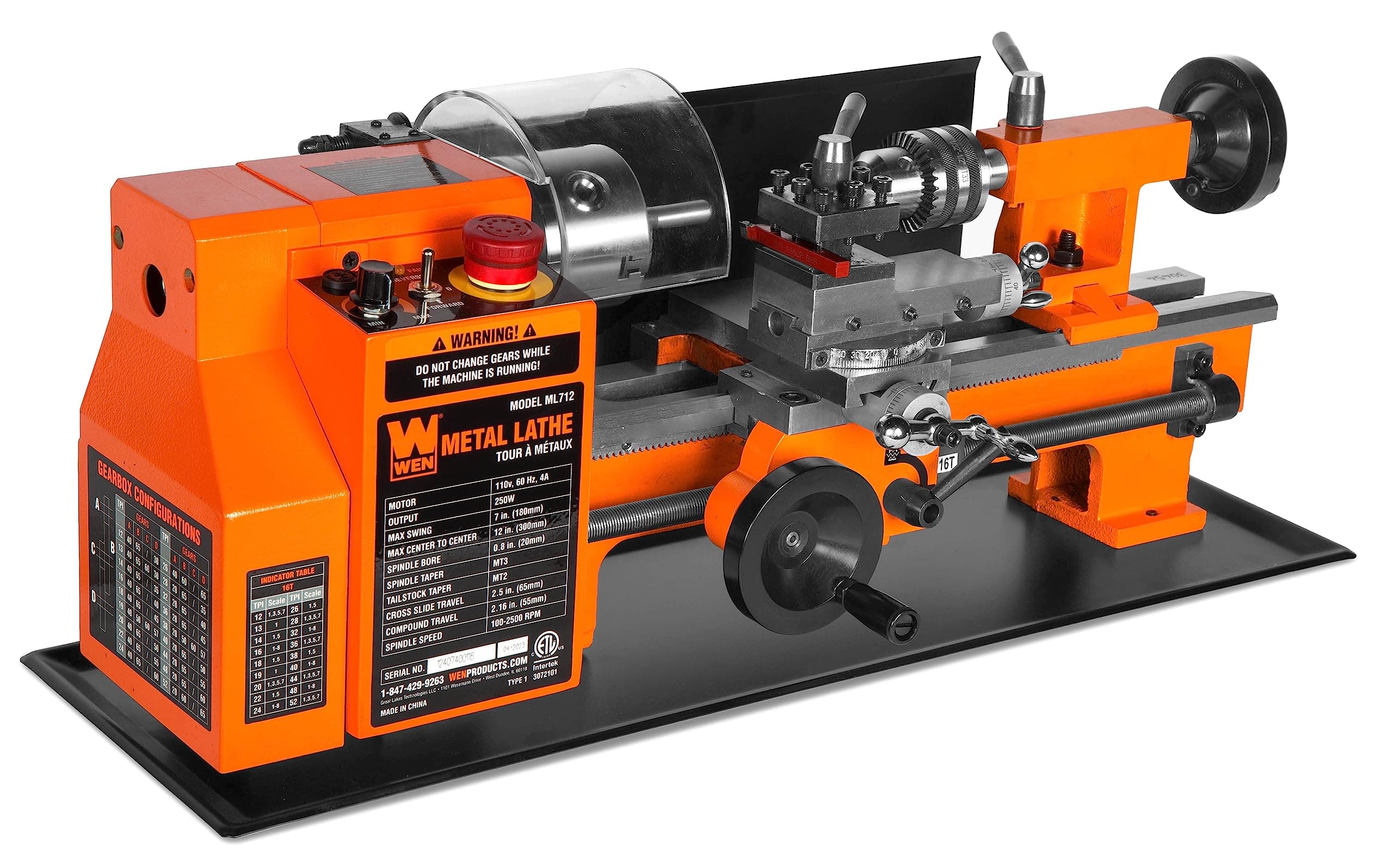 7-by 12-Inch Benchtop Metal Lathe, Variable Speed, Two Direction (ML712)