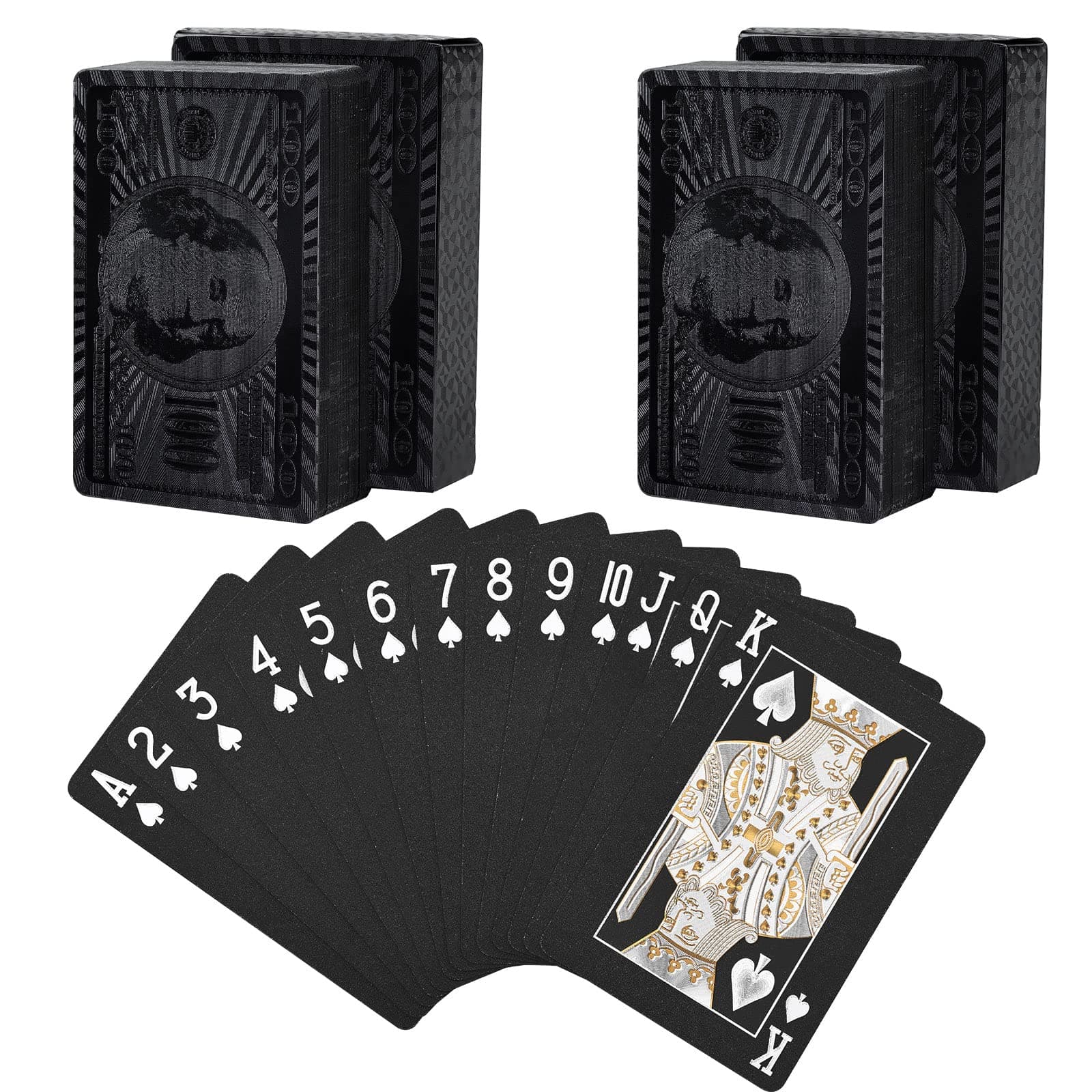 Joyoldelf Black Playing Cards with Dollar Pattern, 2 Pcs Playing Cards - Cool Poker Cards/Playing Cards with Box, Waterproof Playing Cards for Party, Pool, Magic, Trick Tool, Camp & Family Games