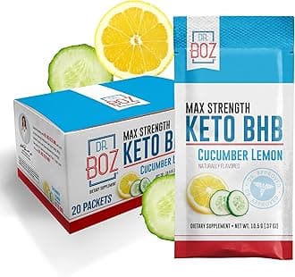 Keto BHB Powder - Cucumber Lemon, 20 Packets - Ketones Drink - Increase Energy & Reduce Cravings - Max Strength Dietary Supplement - Quality Tested - Made in The USA - 7.4oz (210g)