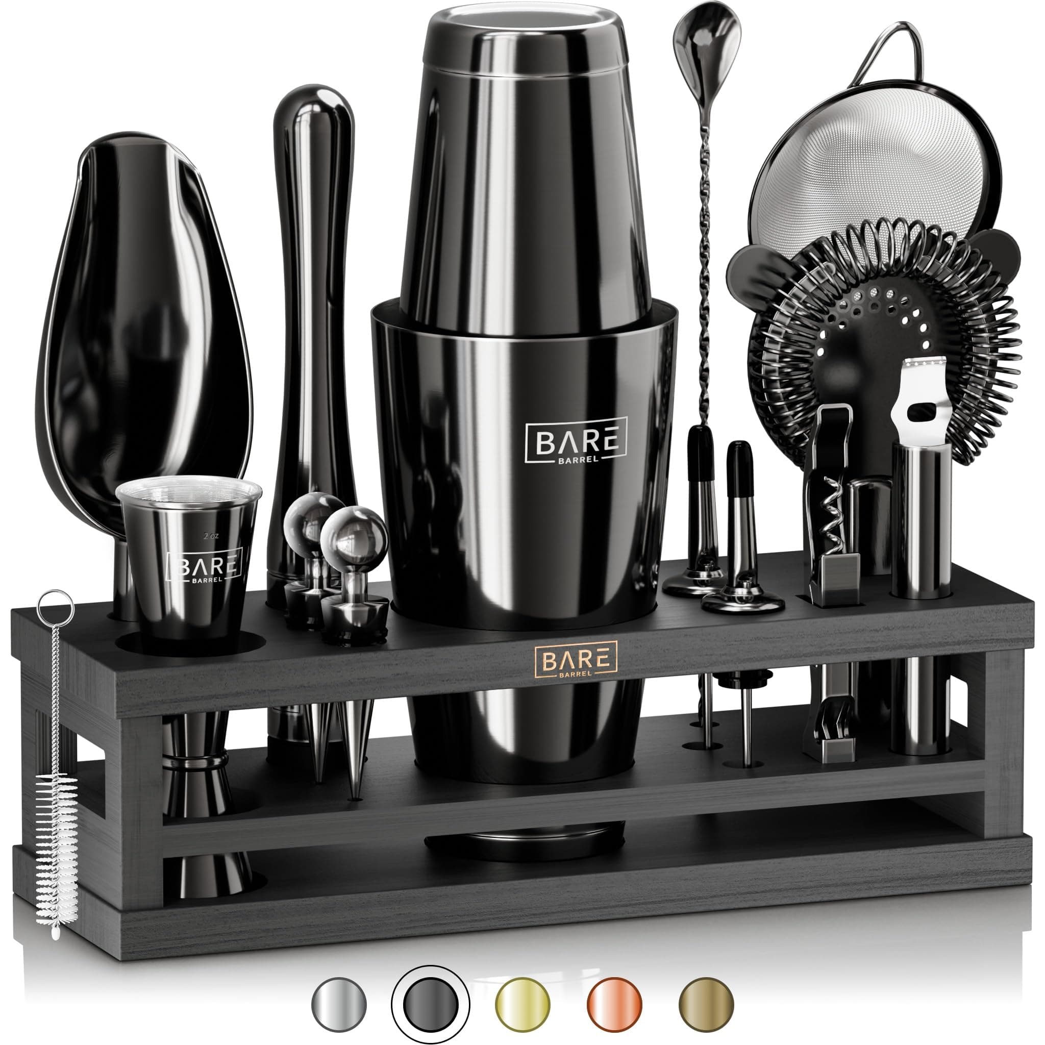 Cocktail Making Kit | 16-Piece Bartender Kit Cocktail Shaker Set Maker | Bamboo Display Stand & 35 Recipe Cards | Mixology Cocktail Gift Set (800ml/28oz Boston Shaker, Jet Black/Black)