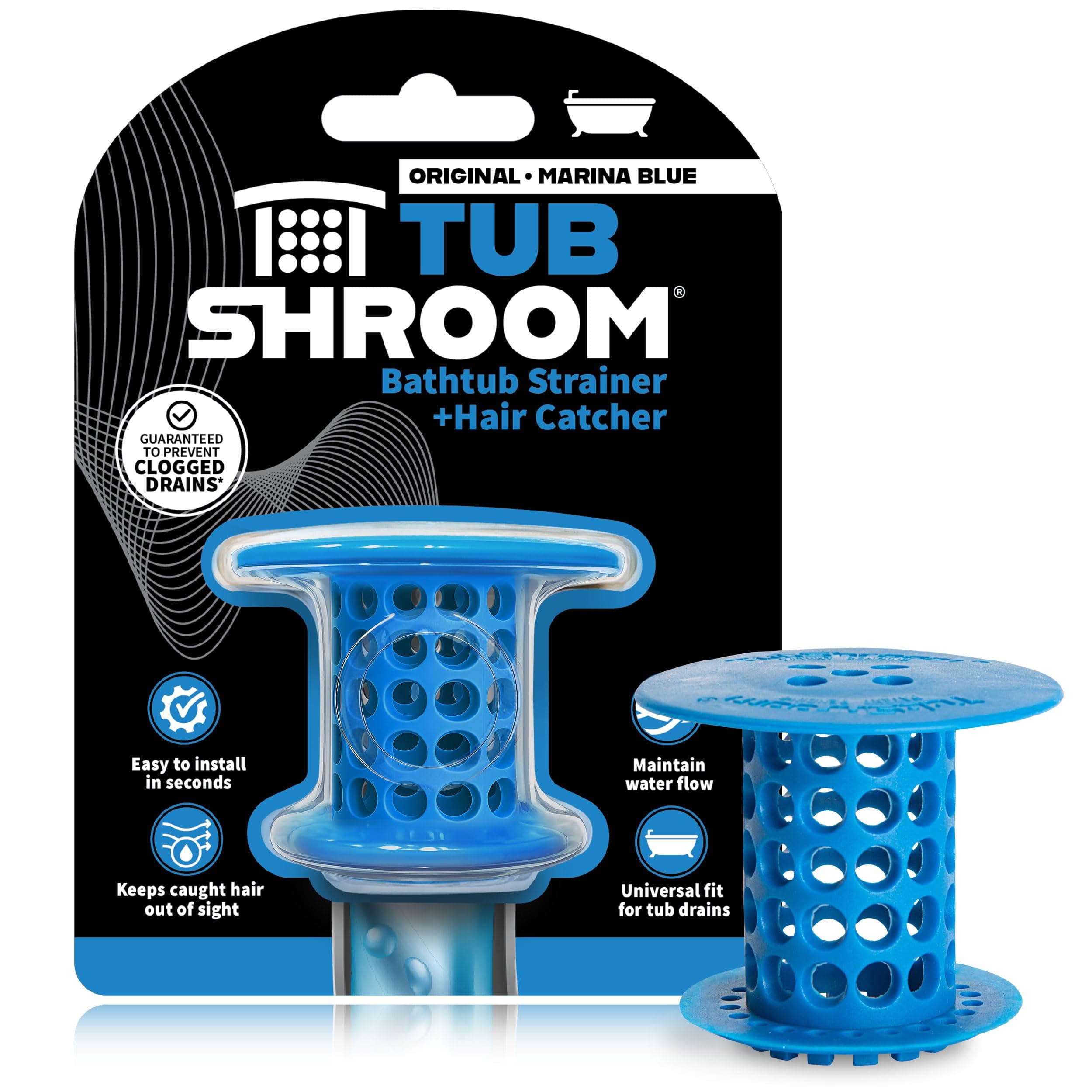 TubShroom Bathtub Drain Hair Catcher – In-Drain Tub Strainer & Clog Preventio...