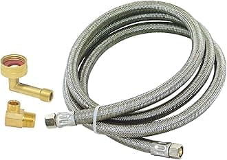 Dishwasher Installation Kit, 8 Foot Supply Line with 3/8 Inch Compression Ends, 3/8 Inch MIP Elbow and 3/4 Inch FHT Elbow, Braided Stainless Steel Dishwasher Connectors, 41059