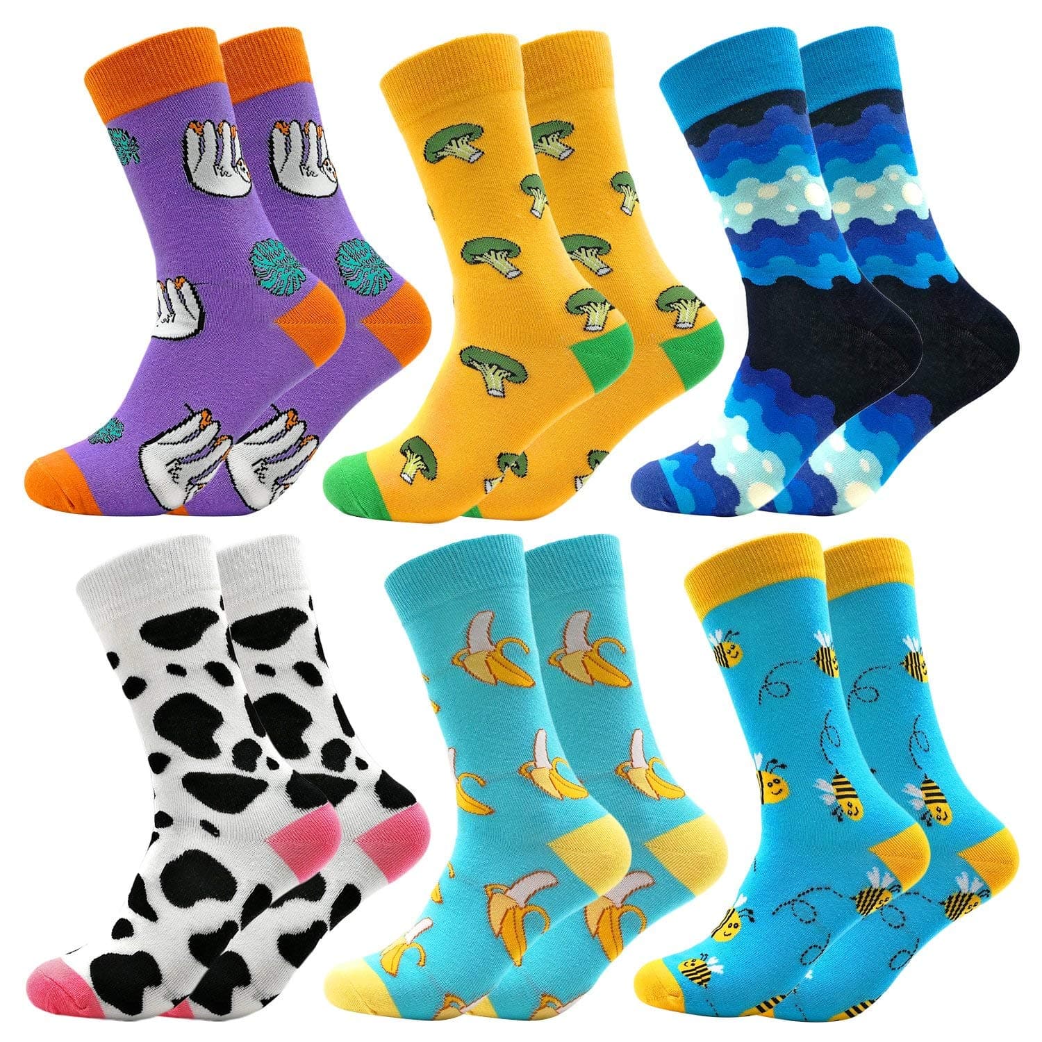 Fun Colorful Socks Patterned Funky Happy Crew Sock Combed Cotton Stockings Packs