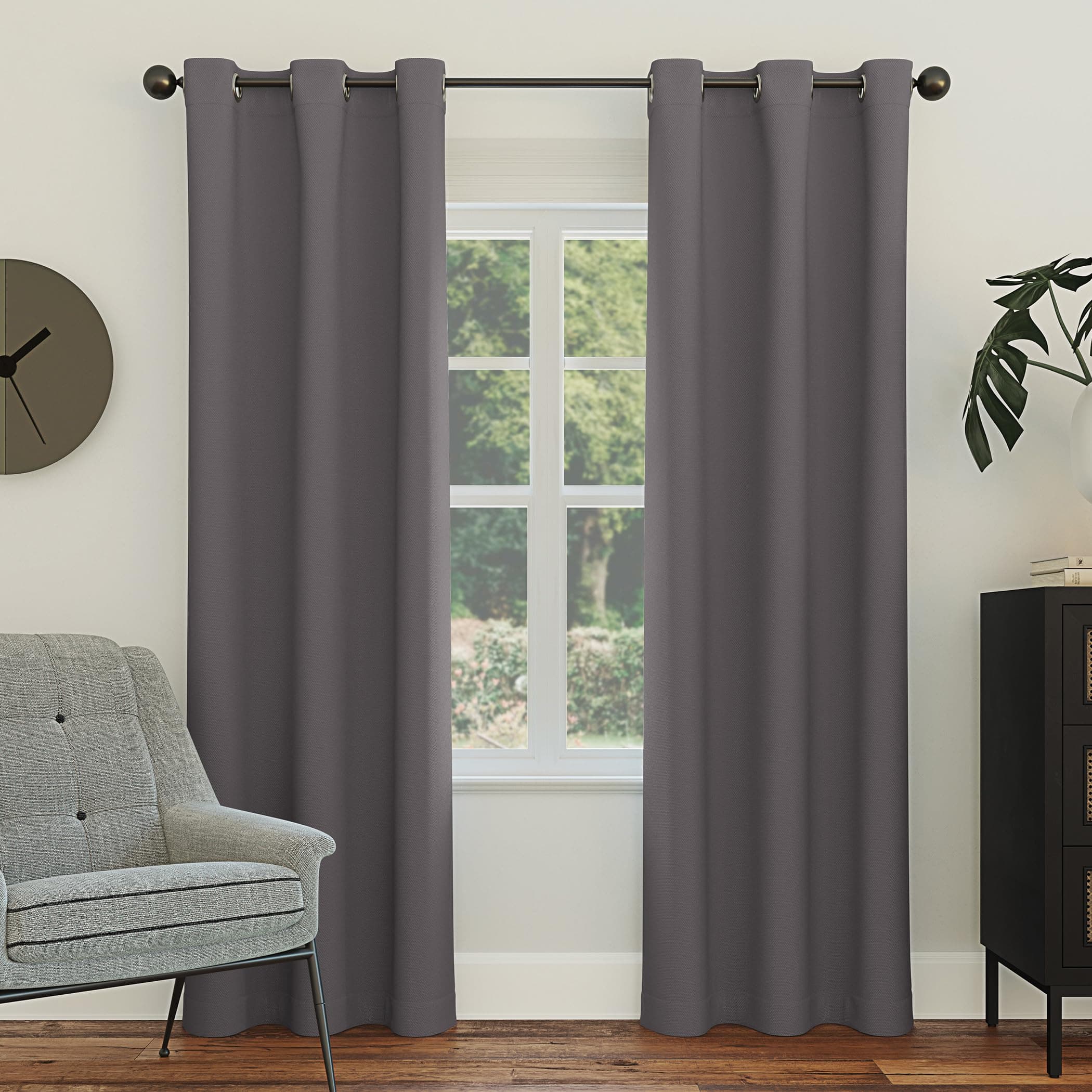 Sun Zero Easton Energy Saving Blackout Grommet Curtain Panel, 40" x 95", Charcoal