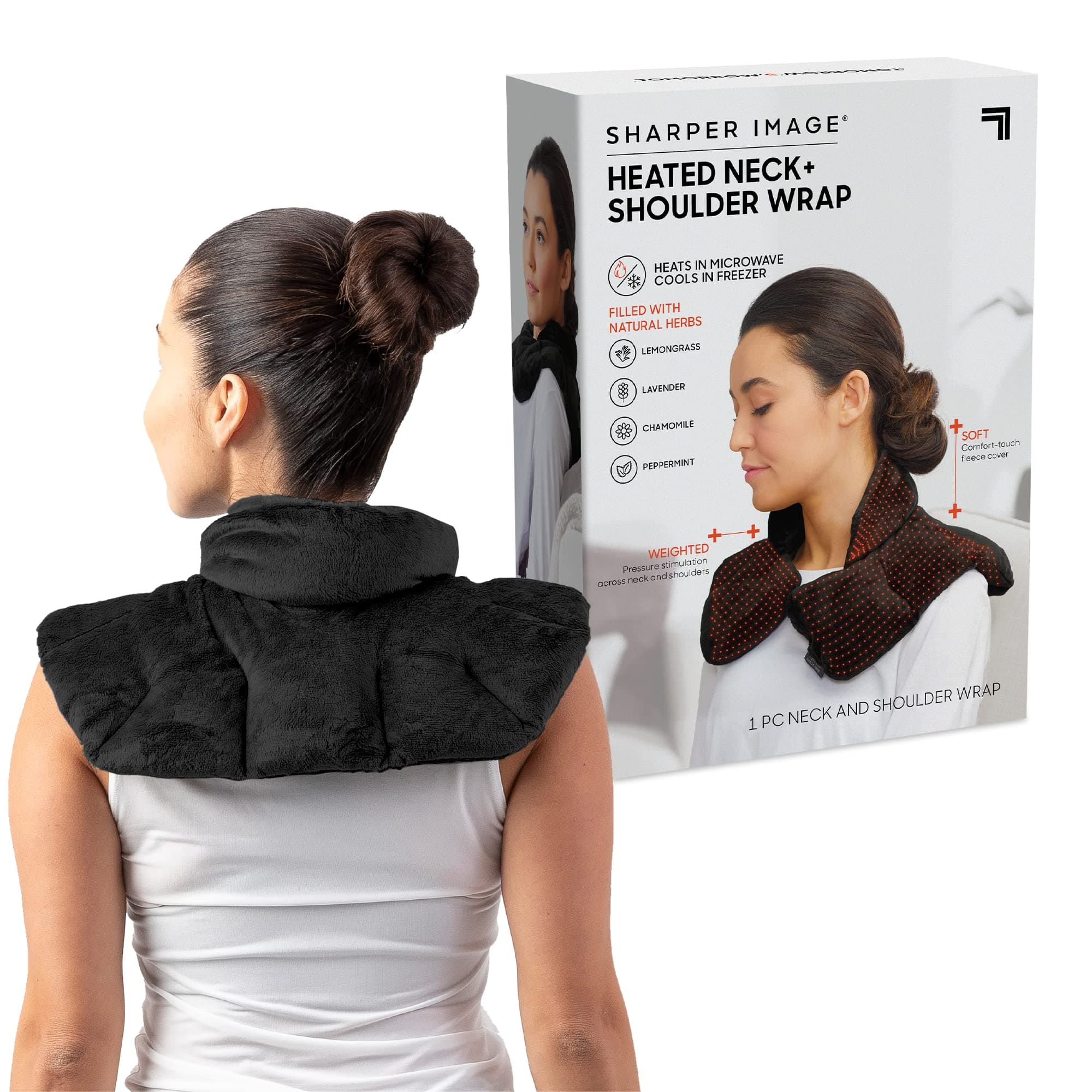 Heated Neck & Shoulder Wrap by Sharper Image - Microwavable Warm & Cooling Plush Pad with Aromatherapy (100% Natural Lavender & Herb Spa Blend) - Soothe Pain & Tension Relief Therapy, Valentine's Gift