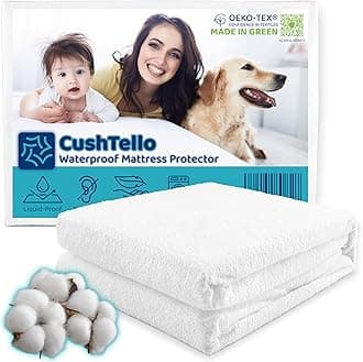 CushTello­™ 100% Waterproof Mattress Protector King Size Bed Cover - 180gsm Cotton Blend Mattress Cover King Size Bed Protector Waterproof - Noiseless, Soft, Breathable & Machine Washable