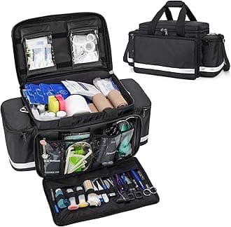 Trunab Emergency Responder Trauma Bag Empty, Professional Large First Aid Bag Medical Bag with Inner Dividers and Non-Scratch Bottom, Ideal for EMT, EMS, Paramedics, Black, Empty-Patented Design