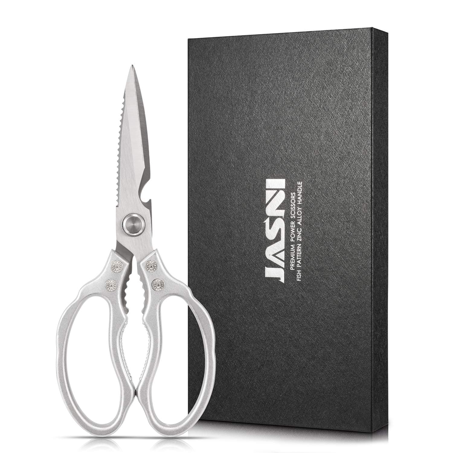 YREKO Multi Purpose Stainless Steel Kitchen Scissors Heavy Duty Kitchen Shears for Cutting Chicken, Meat, Fish, Vegetable, BBQ, Fruits, Seafood, Open Jars and Nut er and Super Sharp(With Gadgets)