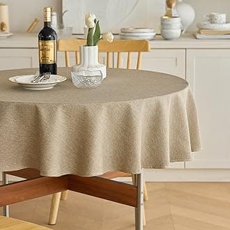 Decorelia Waterproof Round Table Cloth for Round Table, Decorative Farmhouse Tablecloths Anti-Scratch Soft Table Cover for Dining Table and Kitchen Table (60 Inch, Round (2-4 Seats), Natural)