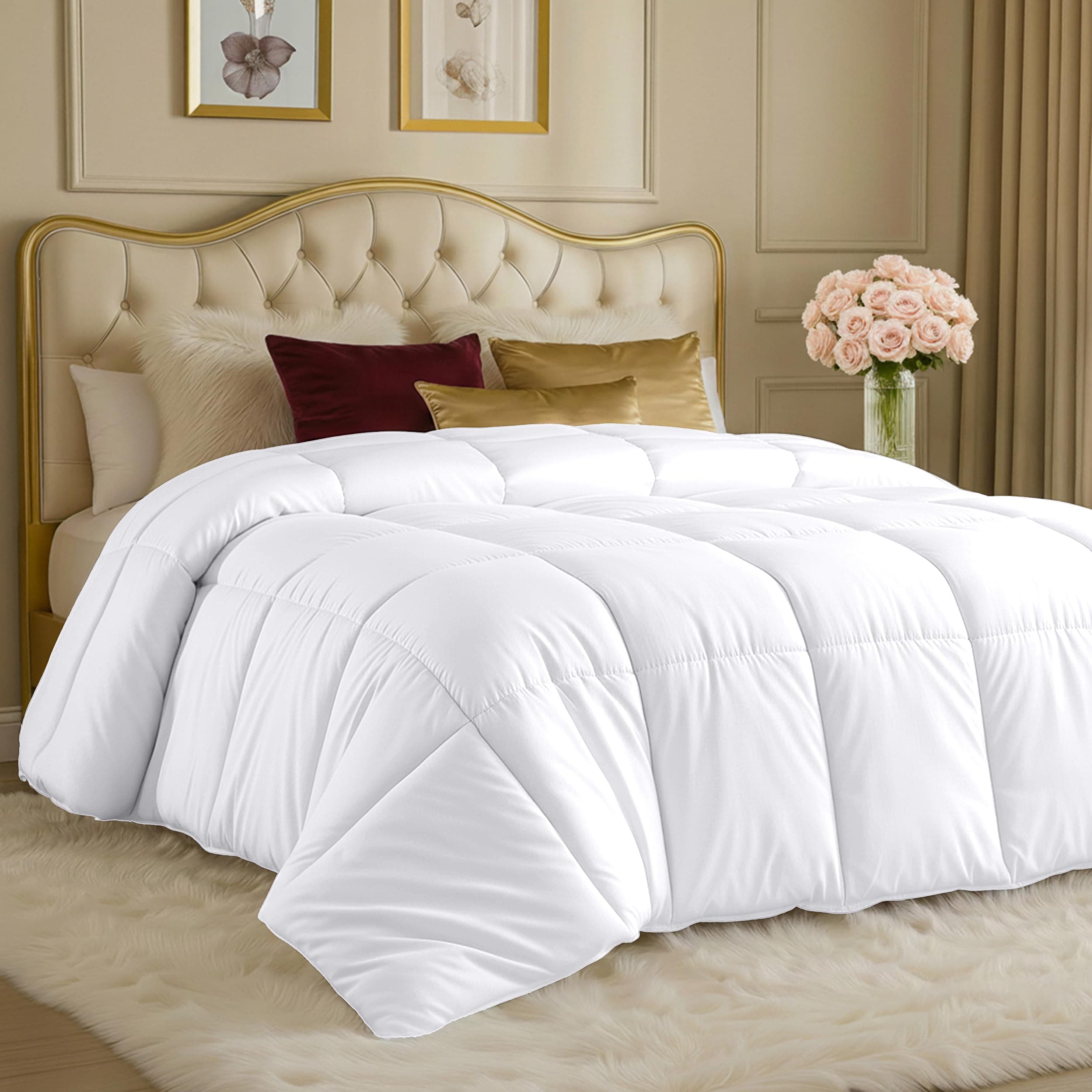 Utopia Bedding Lightweight Comforter, Ultra Soft Down Alternative (White, King) - All Season Comforter - Plush Siliconized Fiberfill Duvet Insert - Box Stitched- by
