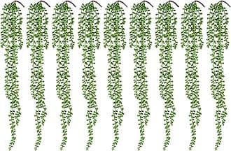 9PCS Artificial Succulents Hanging Plants,27.5 Inch Fake String of Pearls Greenery Plants 5 Branches for Fall Home Garden Office Party Balcony Wall Indoor Outdoor Autumn Decoration