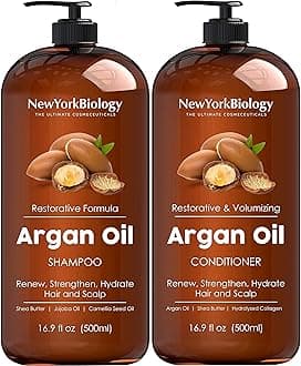 New York Biology Moroccan Argan Oil Shampoo and Conditioner Set - Moisturizing and Volumizing for All Hair Types and Color Treated Hair - with Keratin - 16.9 Fl Oz