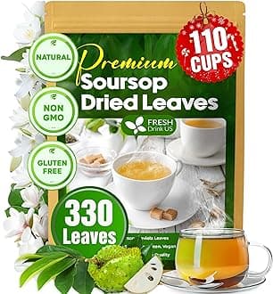 FreshDrinkUS, 330-350 Premium Soursop Dried Leaves Tea, 115 Cups, Hojas De Guanabana Whole Leaves, Wildcrafted, Graviola, Soursop, Guanabana Tea, Loose Leaf Herbal Tea, Gluten/Sugar/Caffeine Free