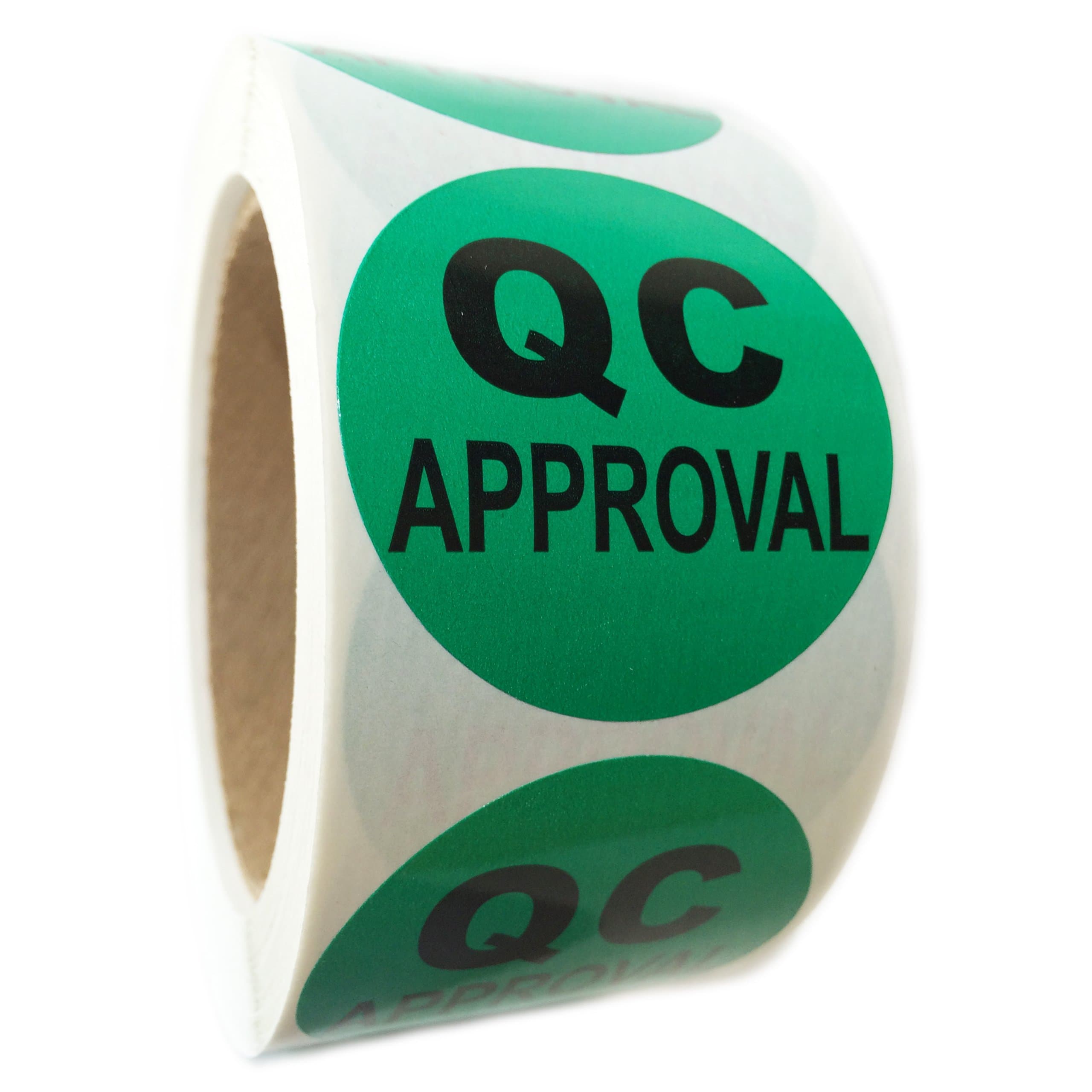 Green "QC Approval" Labels - 2" Diameter - 500 ct Roll