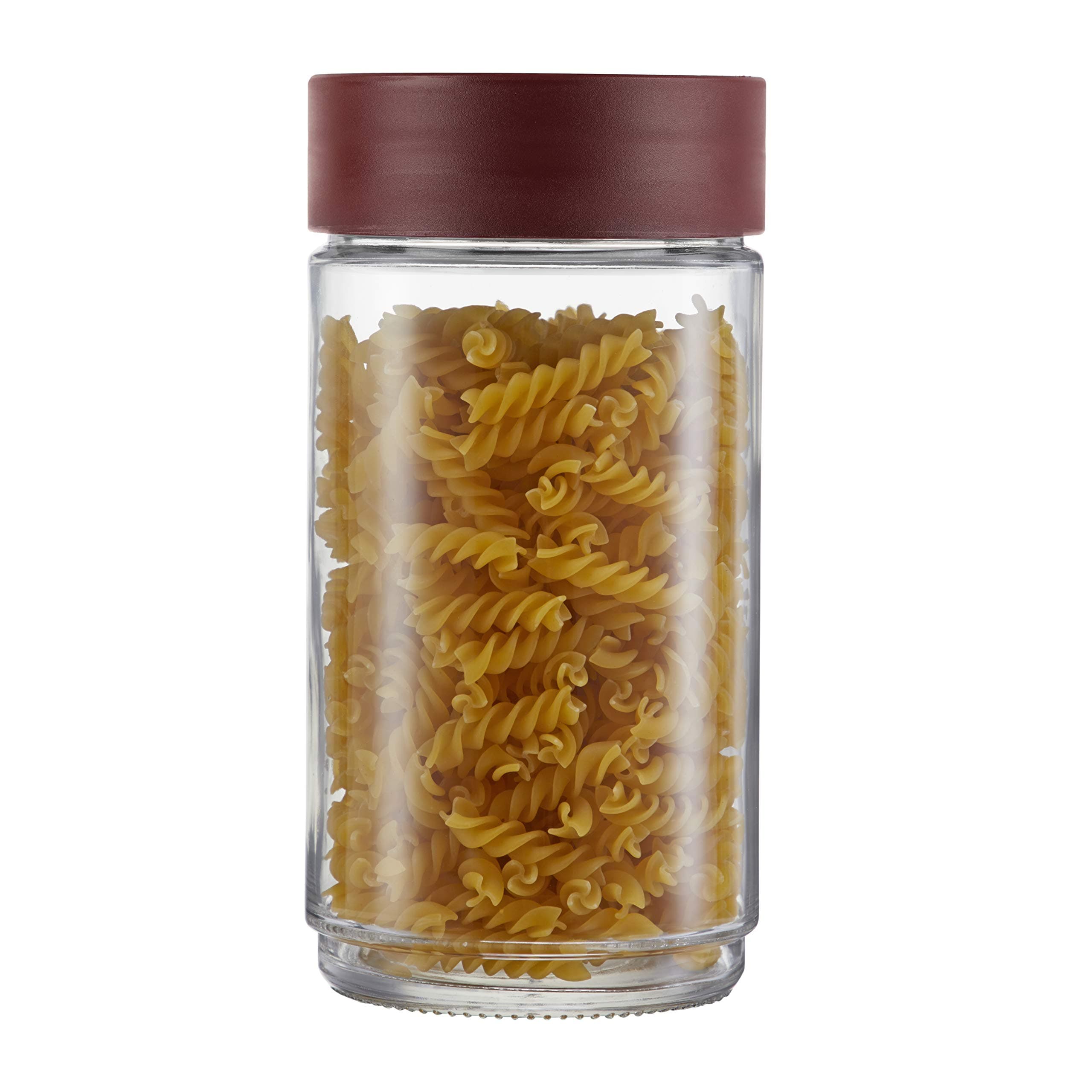 CELLO Modustack Glassy Storage Jar (2000 ml), Maroon | Glass Jar with Lid | Stackable | For Grains, Pulses, Spice, Cereals, Cookies, Dry Fruits | Fridge Storage Container
