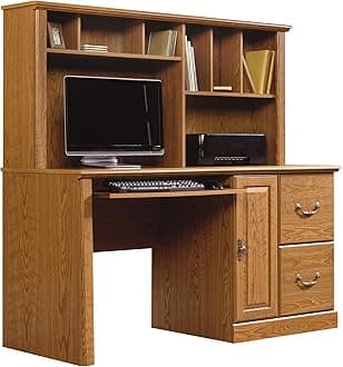 Sauder Orchard Hills Computer Desk with Hutch, Carolina Oak finish, L: 58.74" x D: 23.47" x H: 57.24",