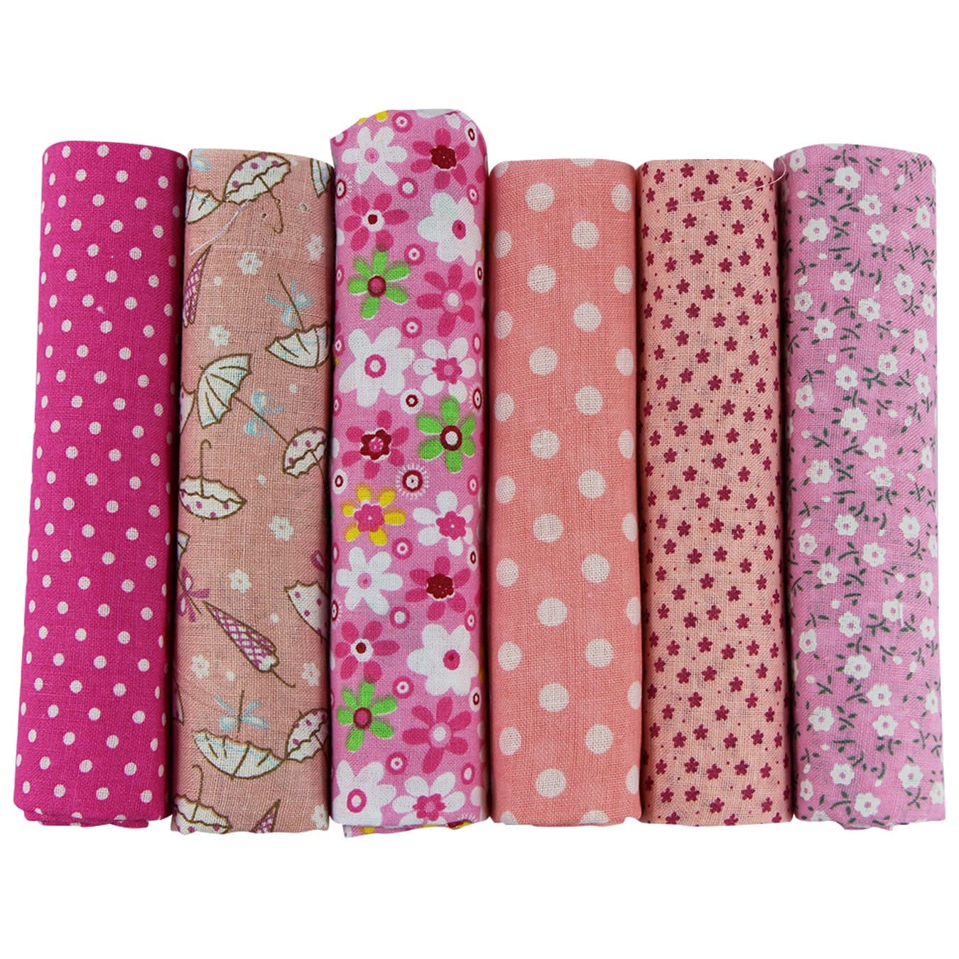 UOOOM 6pcs 50 x 50cm Patchwork Cotton Fabric DIY Handmade Sewing Quilting Fabric Different Designs (Tone-Pink)