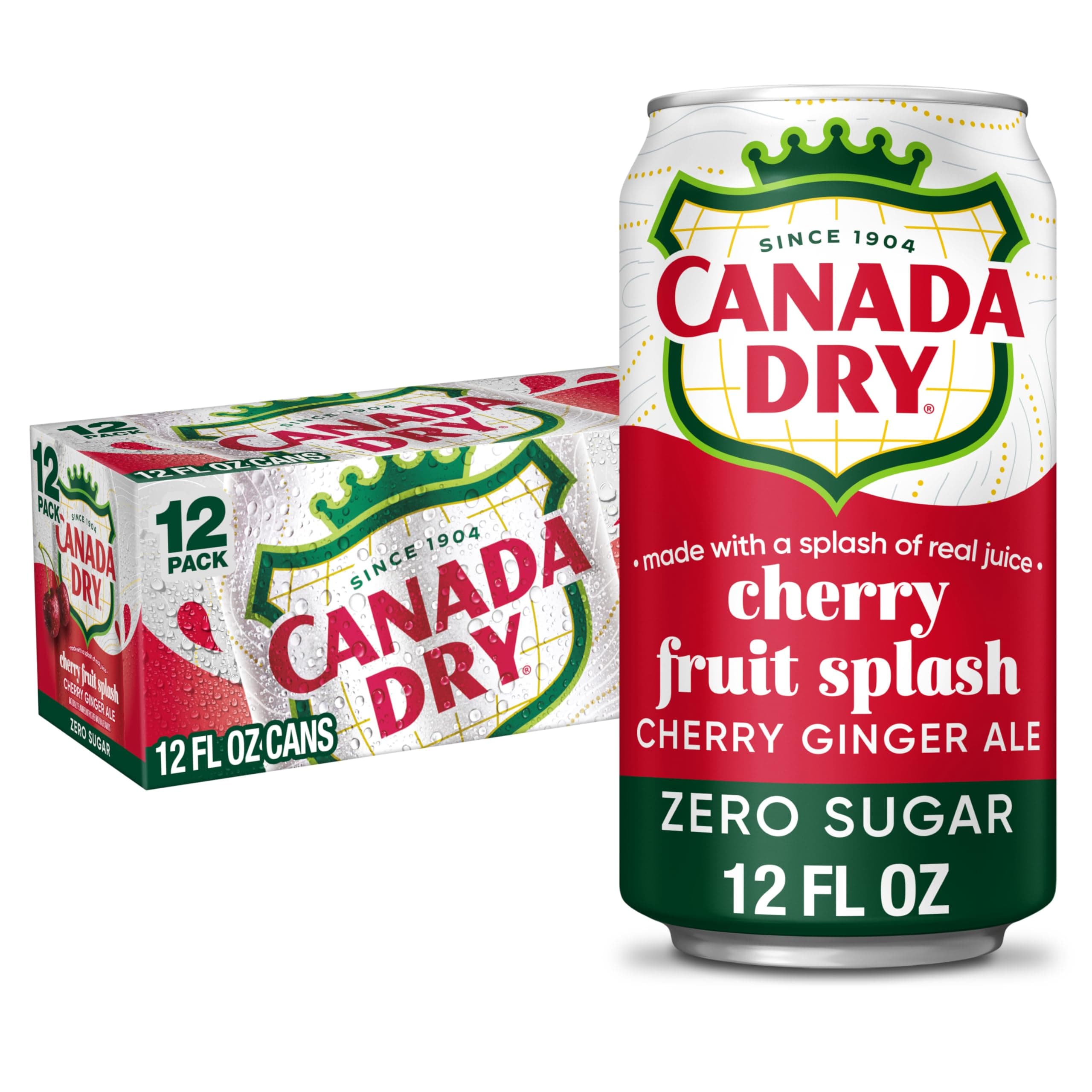 Zero Sugar Cherry Gingerale Fruit Splash 12oz, Pack of 12