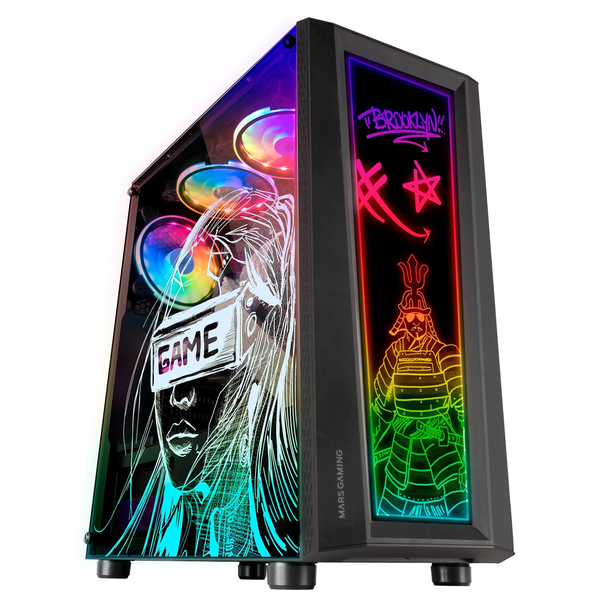 Mars Gaming MC-ART Black, ATX Gaming PC Case, Double Tempered Glass Drawable, ARGB 12 Modes, 12cm Fan