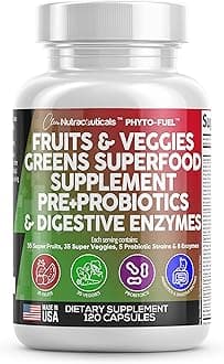Clean Nutraceuticals Fruits and Veggies Supplement Reds & Green Superfood - Balance of Over 70 Fruit & Vegetable Supplements Capsules with Probiotics Prebiotics Digestive Enzymes - 120 Ct USA