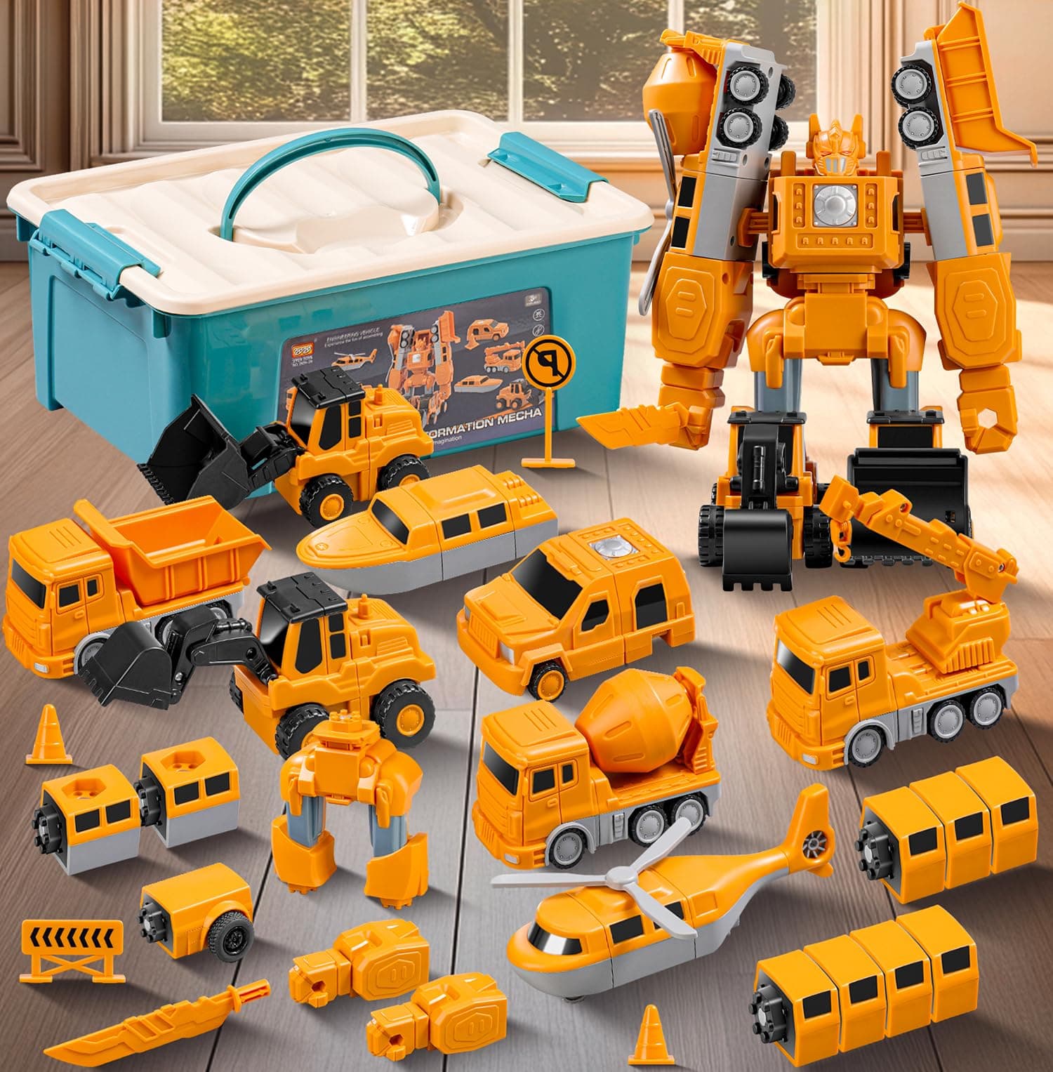 Magnetic Transform Engineering Car Assembled Toys with Storage Box, Robot Magnetic Blocks Toy, Construction Vehicle Engineering Cars for Kids Ages 3-5 4-8 Boy Activities - 35 Pieces