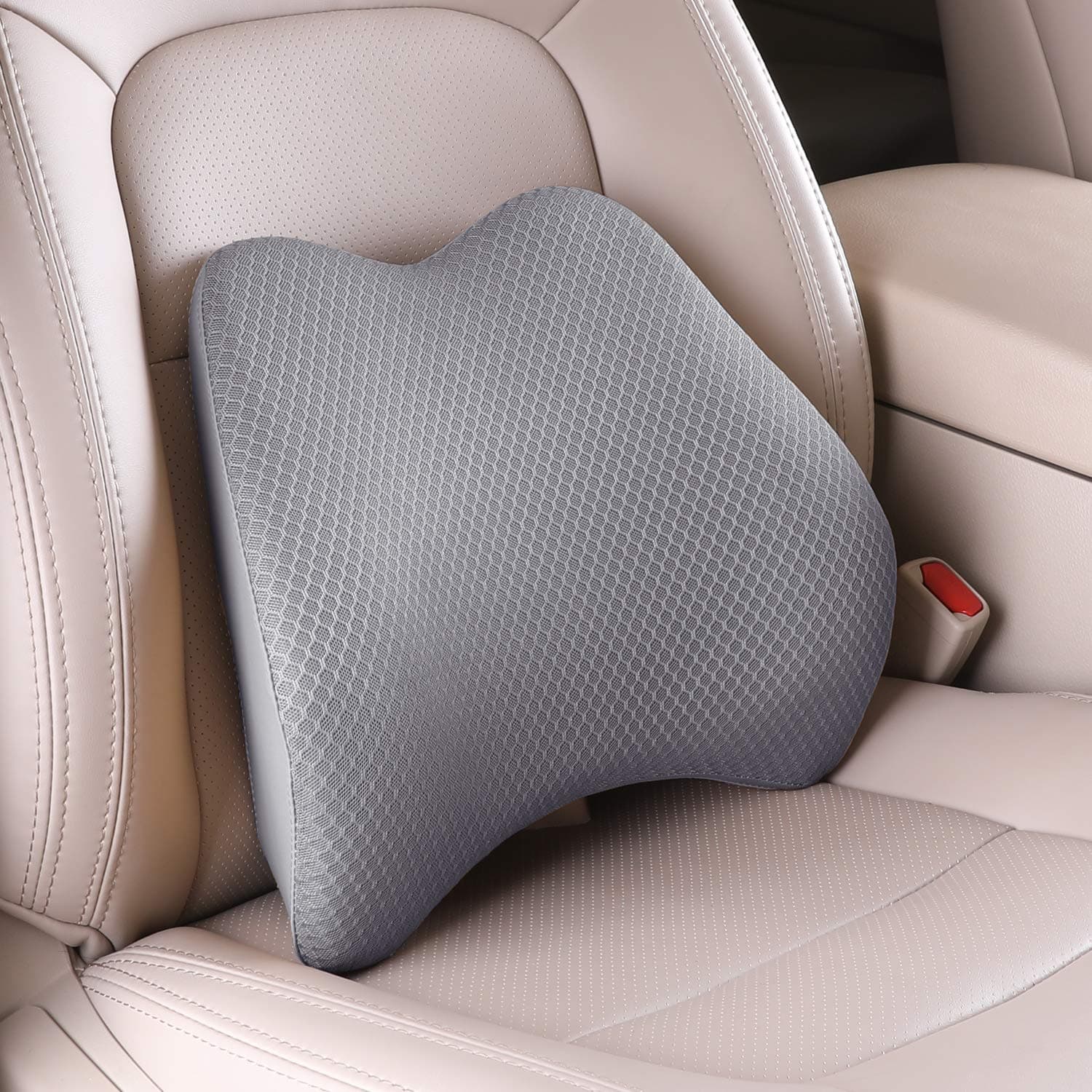 Memory Foam Lumbar Support Pillow for Back Pain Relief, Back Cushion for Car Seat (Gray)