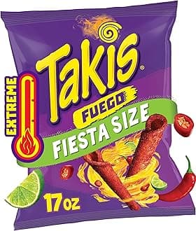 Fuego 17 oz Fiesta Size Hot Chili Pepper & Lime Flavored Extreme Spicy Rolled Corn Tortilla Chips