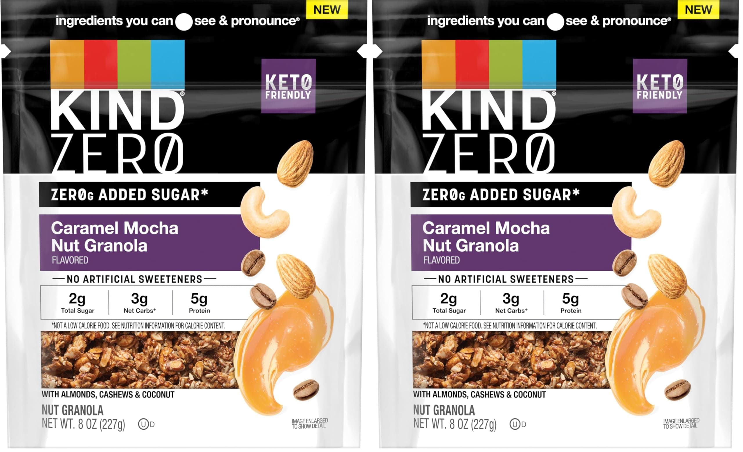 Zero Added Sugar Keto Granola, Caramel Mocha Nut, Good Source of Fiber, Gluten Free, Low Sugar, 5g Protein, 1 Count (Pack of 2)