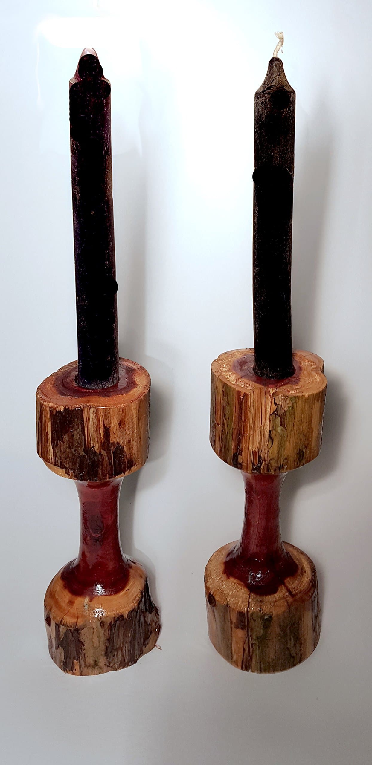 Pair Rustic"Bark-On" Candle Holders Turned on the Wood Lathe of Red Cedar