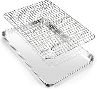 Joyfair 16 Inch Baking Pan with Rack Set, Stainless Steel Oven Sheet Pan Tray with Cooling Rack, For Cookies, Bacons, Meat, Non-toxic & Heavy Duty, Rust-free & Dishwasher Safe - 1 Pan & 1 Rack