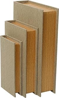 DECOR4SEASON Decorative Book Boxes Set of 3 – Modern Faux Linen & Wood Hidden Storage for Coffee Table – Stackable Fake Books for Shelf Decor, Remote Control & Jewelry Organizer (Warm Taupe)
