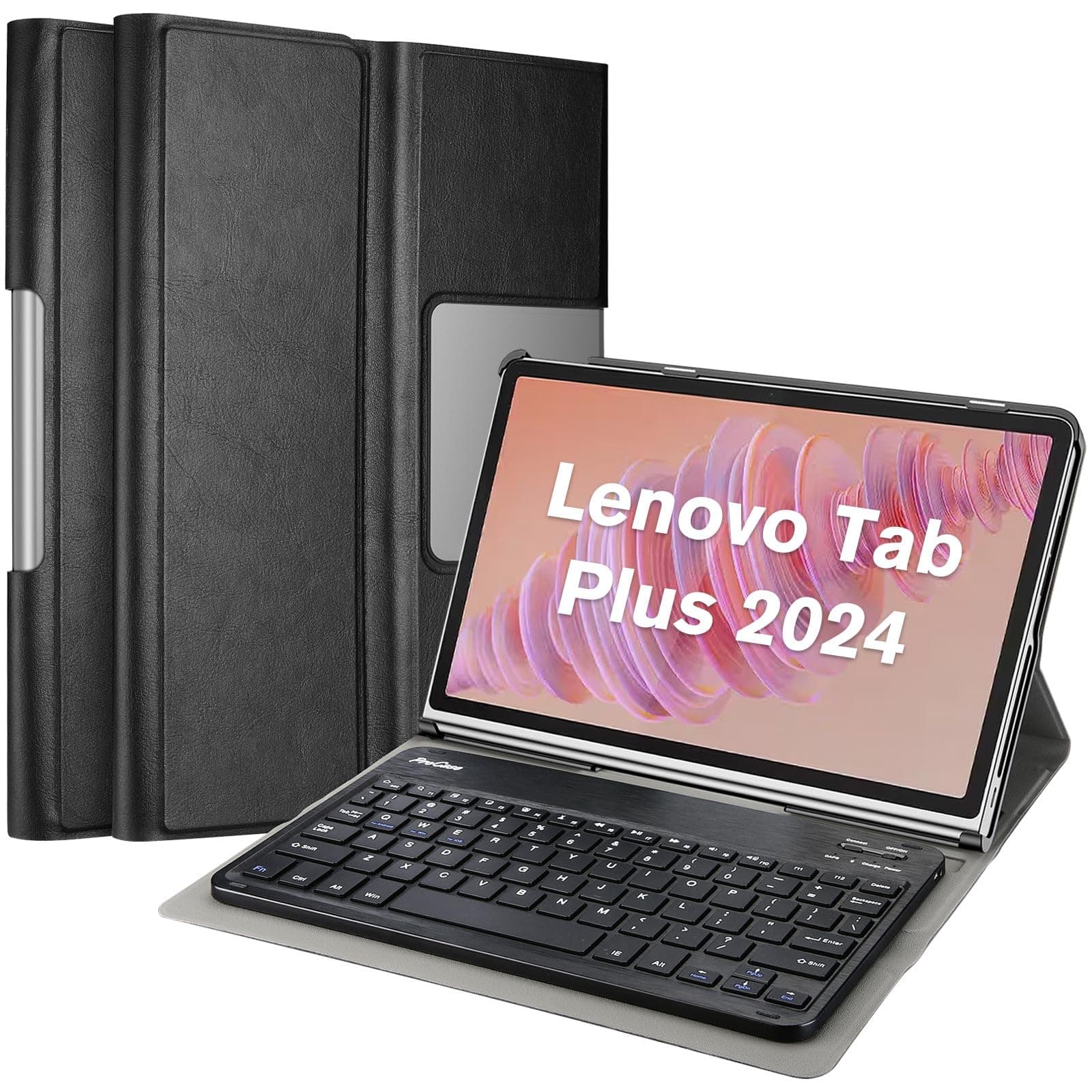 Case with Keyboard for Lenovo Tab Plus 11.5 Inch 2024, PU Leather Case with Magnetically Detachable Wireless Keyboard for 11.5" Lenovo Tab Plus 2024 Release -Black