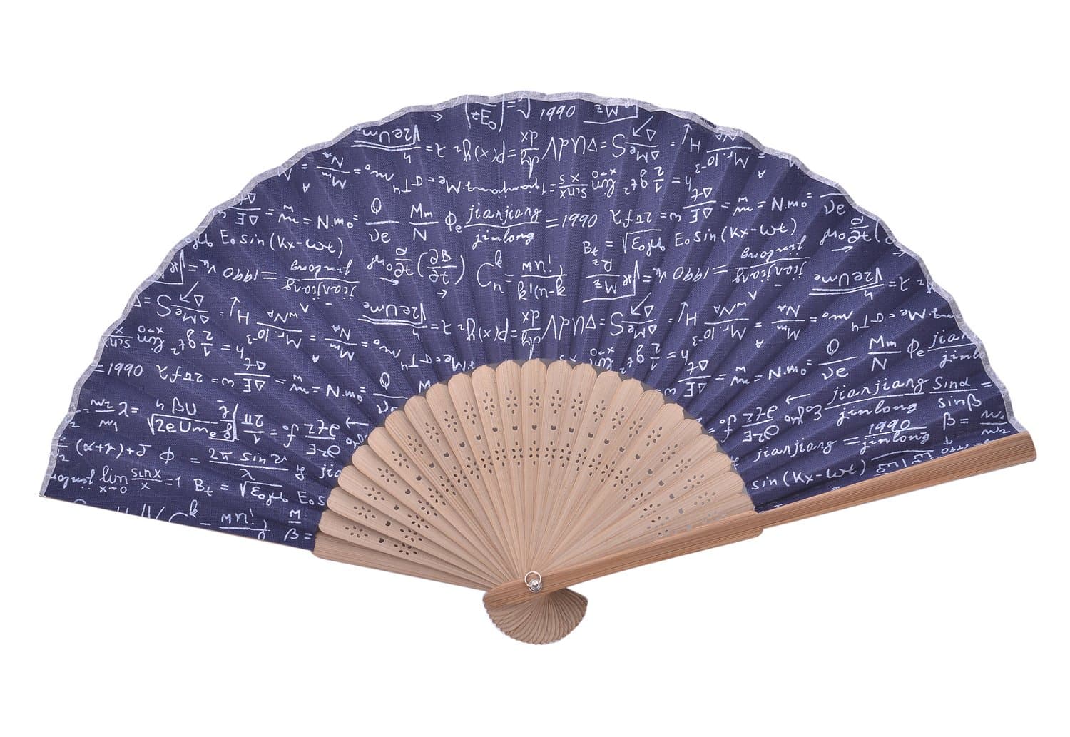 Hand Fan Bamboo Printed Pattern Folding Fan Cotton for Party Wedding Gift (Maths)