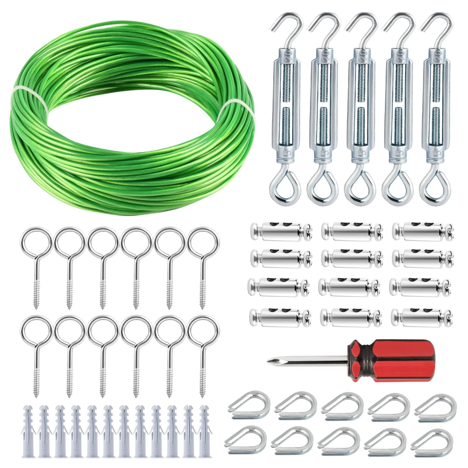 Garden Wire for Climbing Plants, 30M/3MM PVC Coated Steel Cable, Multi-Use Turnbuckles Tensioner Kit for Climbing Plant Support/Clothesline/String Light Hanging Kit