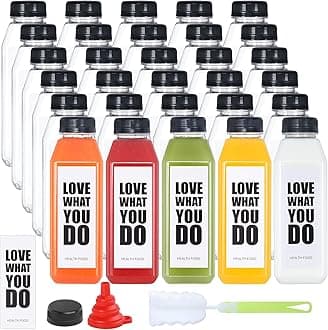 Juice Container with Lids, 16oz Plastic Bottles with Caps, 30pcs Empty Plastic Juice Bottles Reusable Clear Bulk Beverage Containers with Tamper Evident Cap for Milk, Smoothie, Drinks