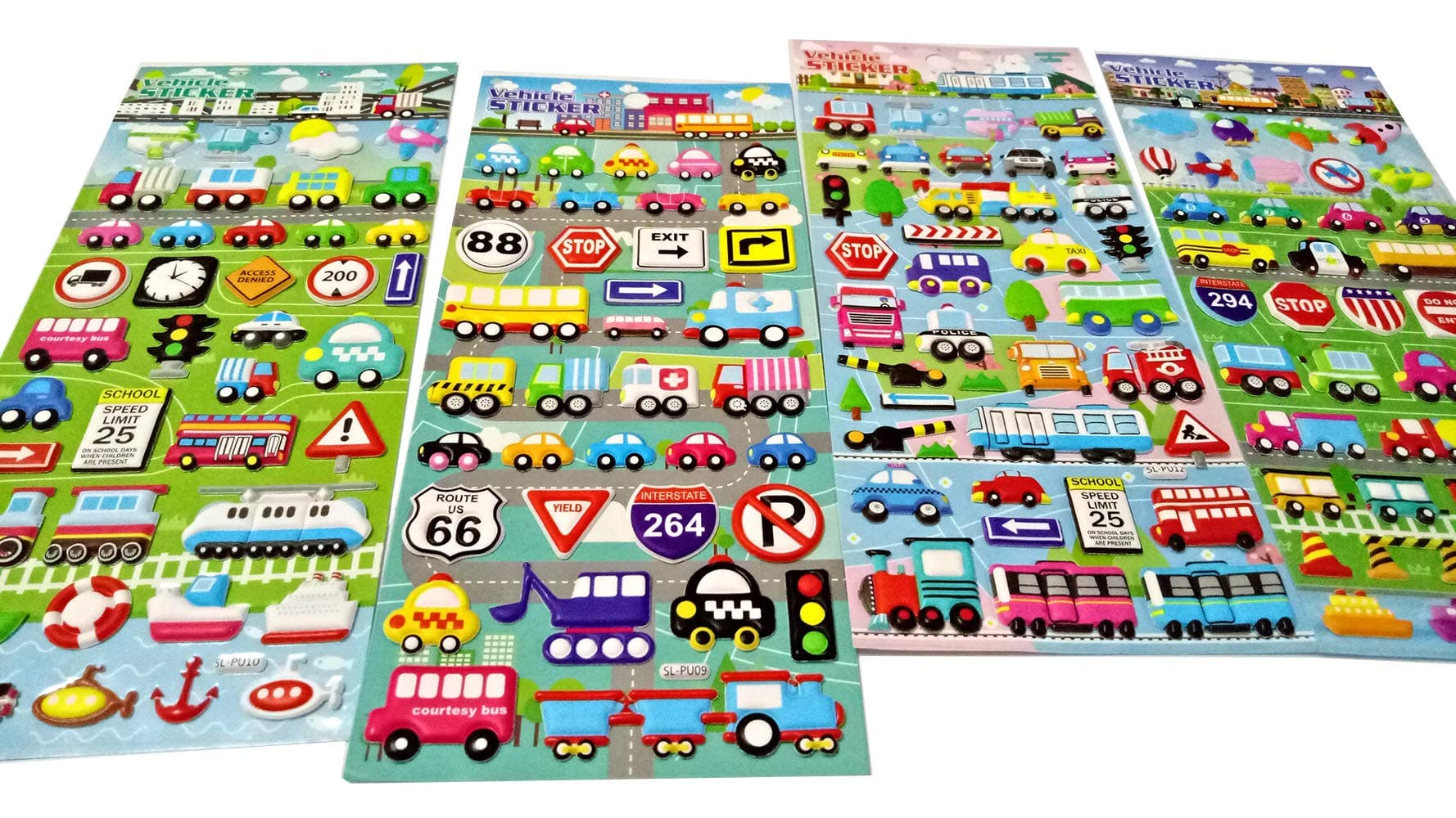 SET073-TR001 - 4 Different Sheets Vehicle Reusable Puffy Scrapbook Sticker