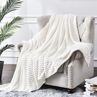 BEDELITE Fleece Throw Blanket for Couch – 3D Ribbed Jacquard Soft and Warm Decorative Fuzzy Blanket – Cozy, Fluffy, Plush Lightweight Off White Throw Blankets for Bed, Sofa, 50x60 inches
