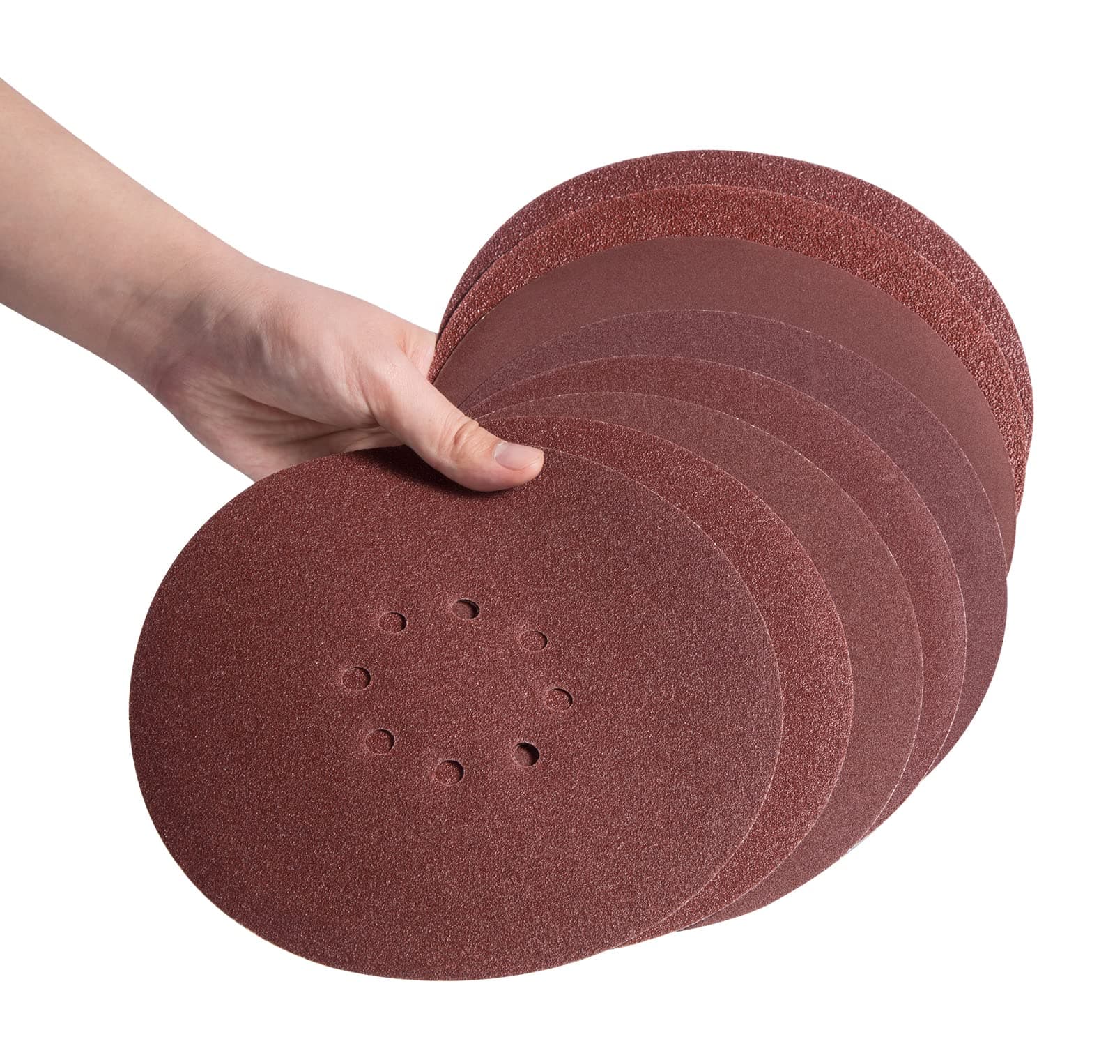 SATC 80PCS 225mm Sanding Discs Hook and Loop 40/60/80/100/120/150/180/240 Grits Sandpaper Set 8 Holes Sanding Pads Assorted for Drywall Sander and Polisher - 10 Pcs of Each Grit Size