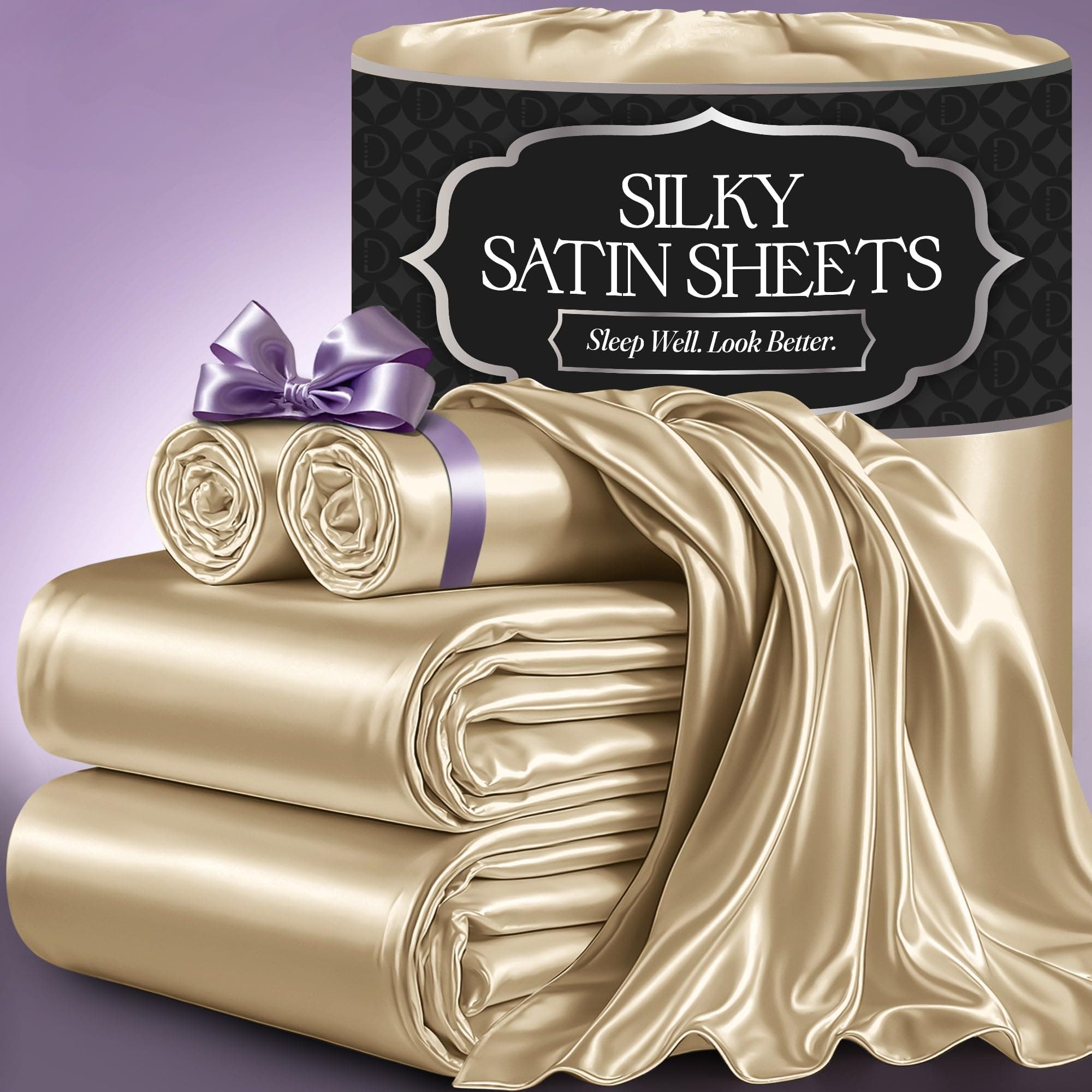 DECOLURE Satin Bed Sheets - 4 Piece Luxury Silky King Size Bedding Set - Softer Than Silk, Wrinkle-Free with 15” Deep Pocket Fitted Sheet, Perfect for Hair & Skin, Gifts for Women (Ivory)