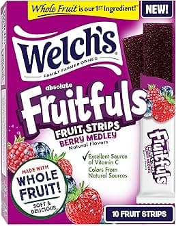 Absolute Fruitfuls Fruit Strips, Tasty Dried Fruit Snacks for School Lunches, Berry Medley, 0.5oz (Pack of 10)