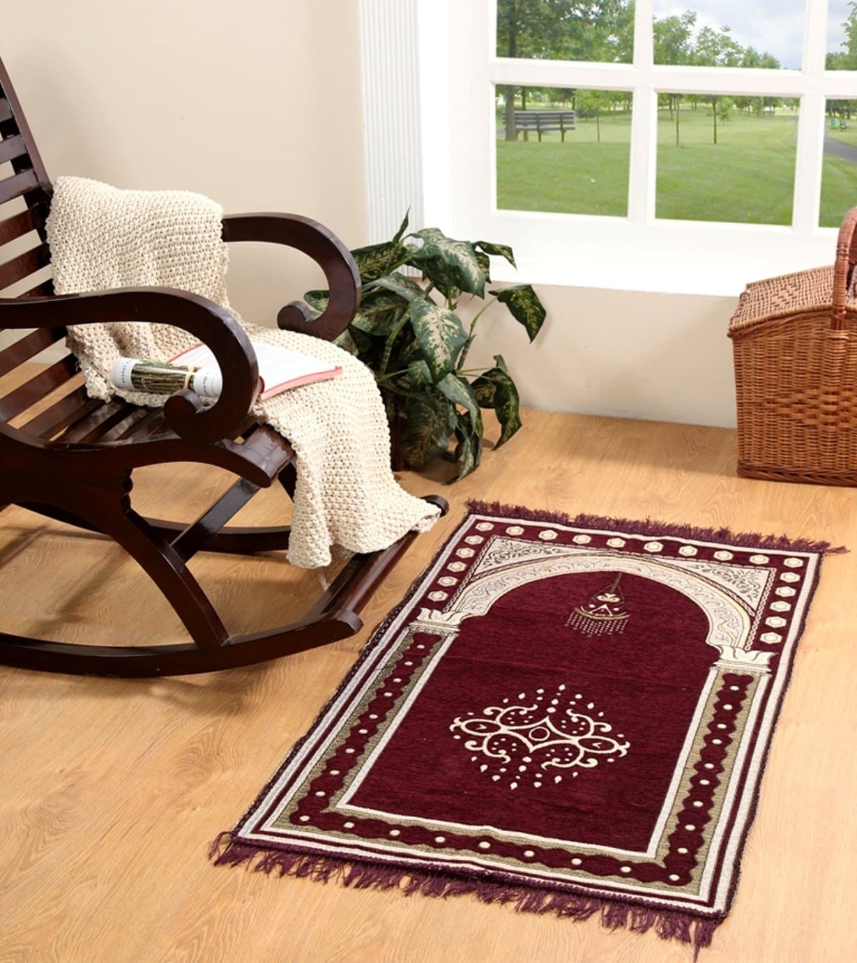 ABONY Chenille Traditional Prayer Mat (Brown, Standard)