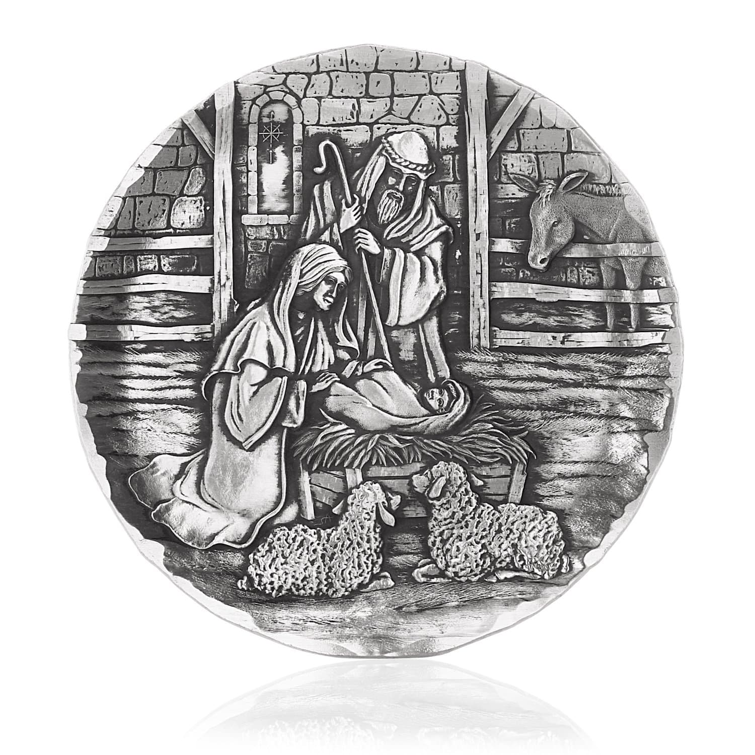 Wendell August Forge Nativity Coaster, Hand-hammered Aluminum, Keeps Tabletops Safe, 4.5 Inch Round Coaster