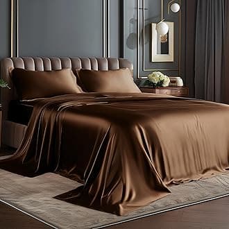 BEDELITE Satin Sheets Full Size Bed Set, Luxury Soft Brown Silky Sheets for Hair and Skin, Similar to Silk Bed Sheets Set 4 Pieces with 1 Deep Pocket Fitted Sheet, 1 Flat Sheet, and 2 Pillowcases