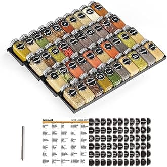 SpaceAid Spice Drawer Organizer with 40 Spice Jars, 386 Spice Labels and Chalk Marker, 4 Tier Seasoning Rack Tray Insert for Kitchen Drawers, 18.5" Wide x 17.5" Deep