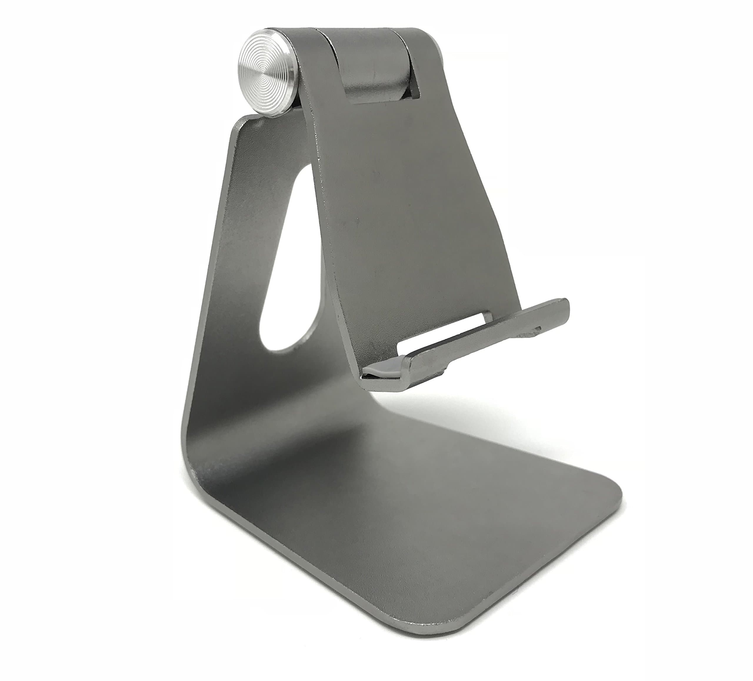 Adjustable Cell Phone Stand Sturdy Aluminum Mobile Stand for iPhones, iPad and Most Android Smartphones/Tablets | Anti Slip and Anti Scratch Rubberized Foot and Nest (Gray)