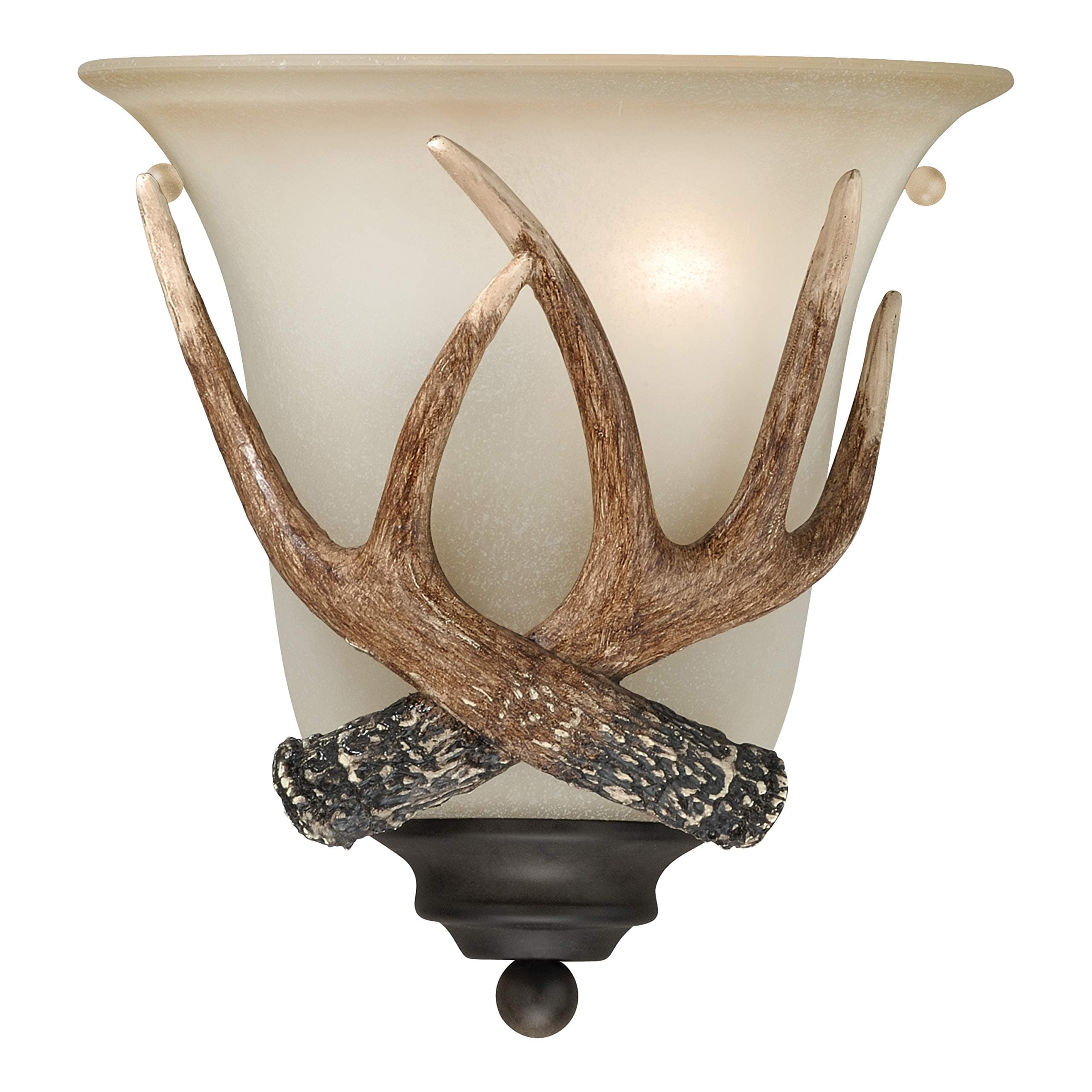 VAXCELYoho 1 Light Bronze Rustic Antler Flush Wall Sconce Cream Glass